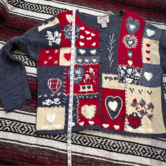 Cutest heart& floral  knit button down sweater cardigan XL Heirloom Collectables - Picture 5 of 8